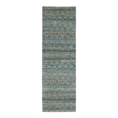 Modern and Contemporary Wool Hand Knotted Rug Blue No Border 2.6X8.0 -O076009