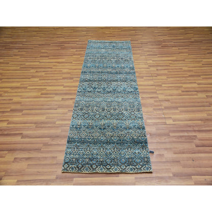 Modern and Contemporary Wool Hand Knotted Rug Blue No Border 2.6X8.0 -O076009