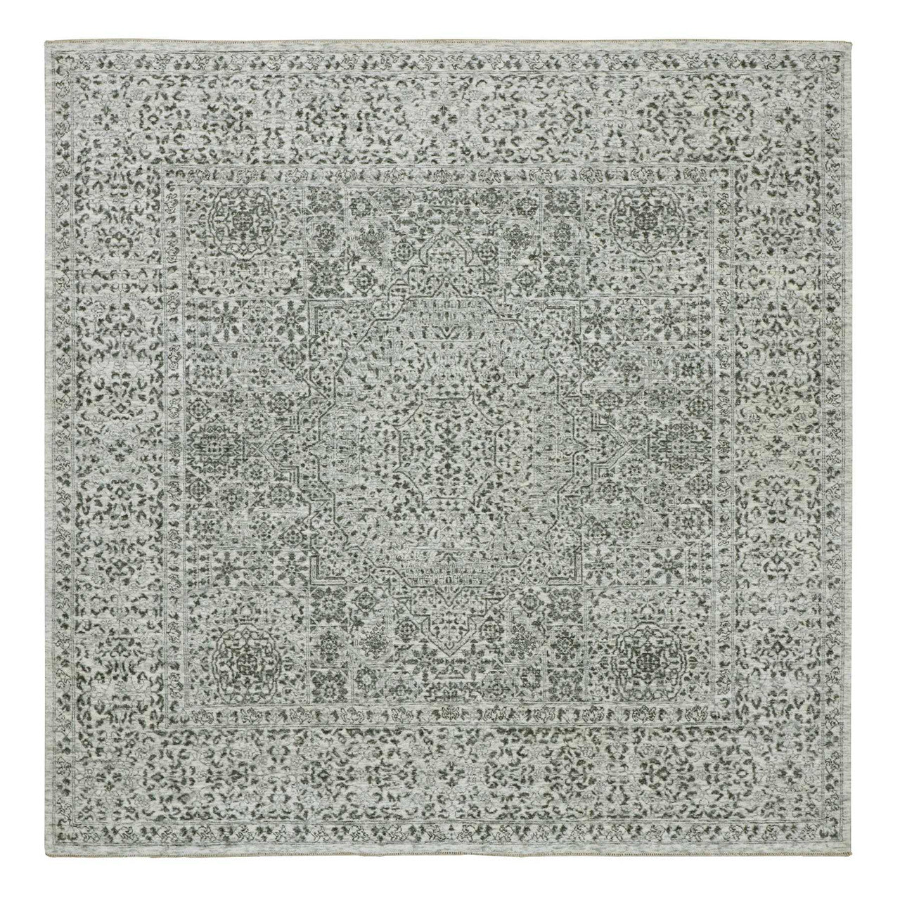 Ivory 8'2" x 8'2" Mamluk Hand knotted Wool Rug - Sku: O076011