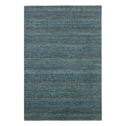 Modern and Contemporary Wool Hand Knotted Rug Green No Border 6.0X9.0 -O076013