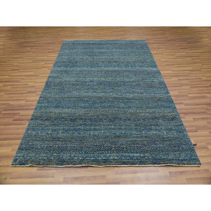 Modern and Contemporary Wool Hand Knotted Rug Green No Border 6.0X9.0 -O076013