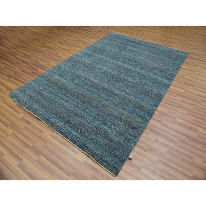 Modern and Contemporary Wool Hand Knotted Rug Green No Border 6.0X9.0 -O076013