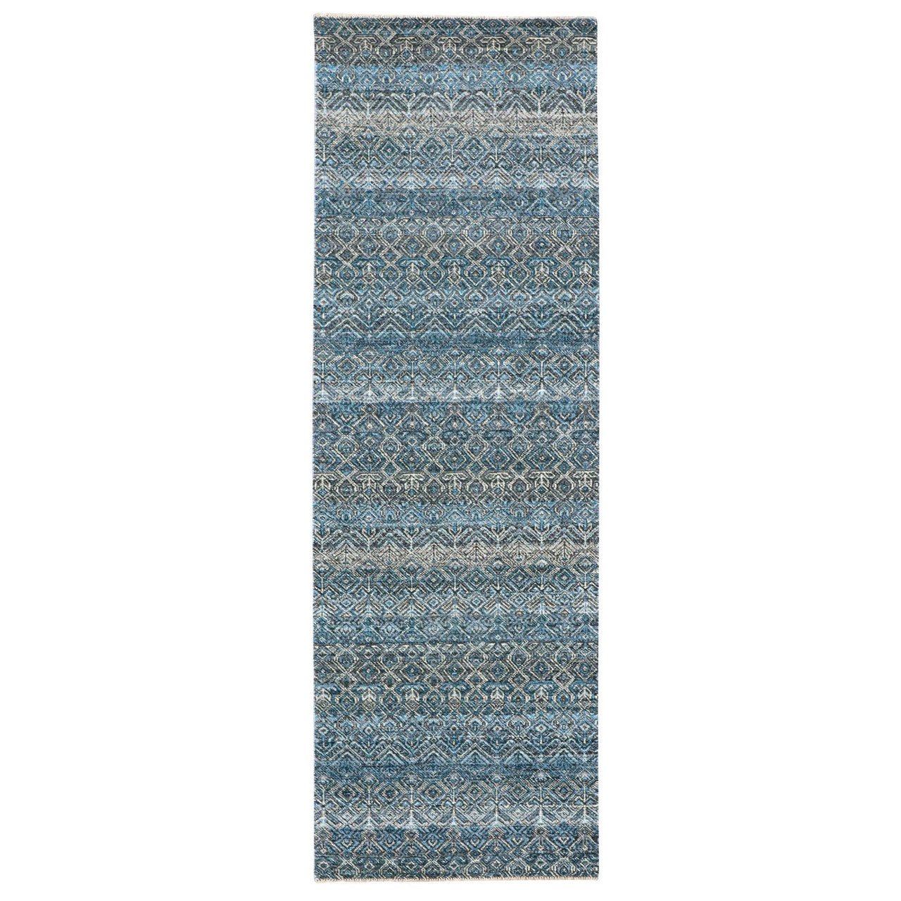 Blue 2'8" x 8'1" Modern and Contemporary Hand knotted Wool Rug - Sku: O076014
