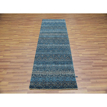 Modern and Contemporary Wool Hand Knotted Rug Blue No Border 2.8X8.1 -O076014