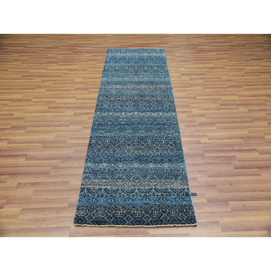 Modern and Contemporary Wool Hand Knotted Rug Blue No Border 2.8X8.1 -O076014