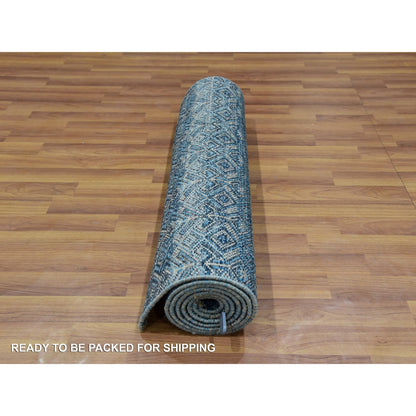 Modern and Contemporary Wool Hand Knotted Rug Blue No Border 2.8X8.1 -O076014