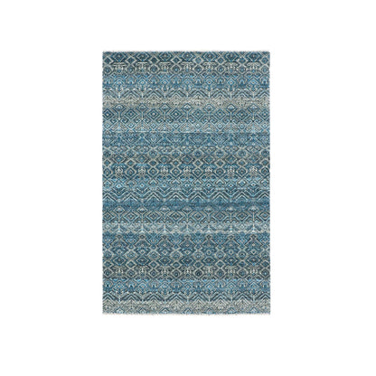 Modern and Contemporary Wool Hand Knotted Rug Blue No Border 3.0X5.0 -O076015