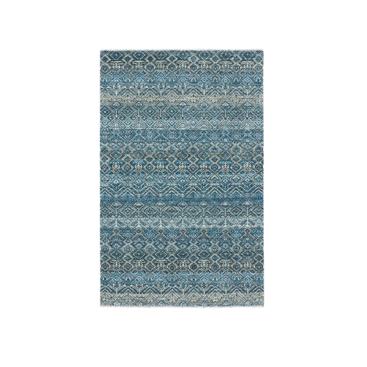 Modern and Contemporary Wool Hand Knotted Rug Blue No Border 3.0X5.0 -O076015