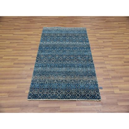 Modern and Contemporary Wool Hand Knotted Rug Blue No Border 3.0X5.0 -O076015