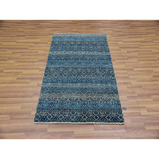 Modern and Contemporary Wool Hand Knotted Rug Blue No Border 3.0X5.0 -O076015