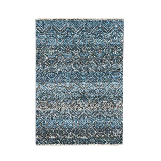 Modern and Contemporary Wool Hand Knotted Rug Blue No Border 2.1X3.1 -O076016