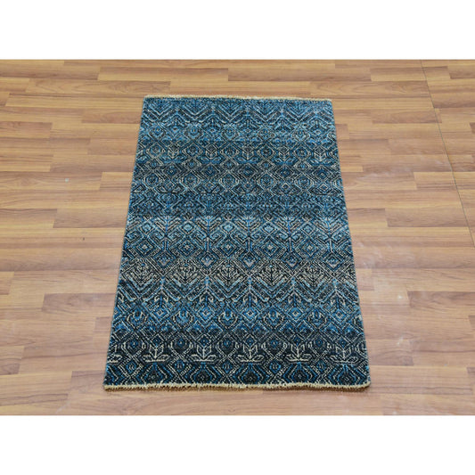 Modern and Contemporary Wool Hand Knotted Rug Blue No Border 2.1X3.1 -O076016