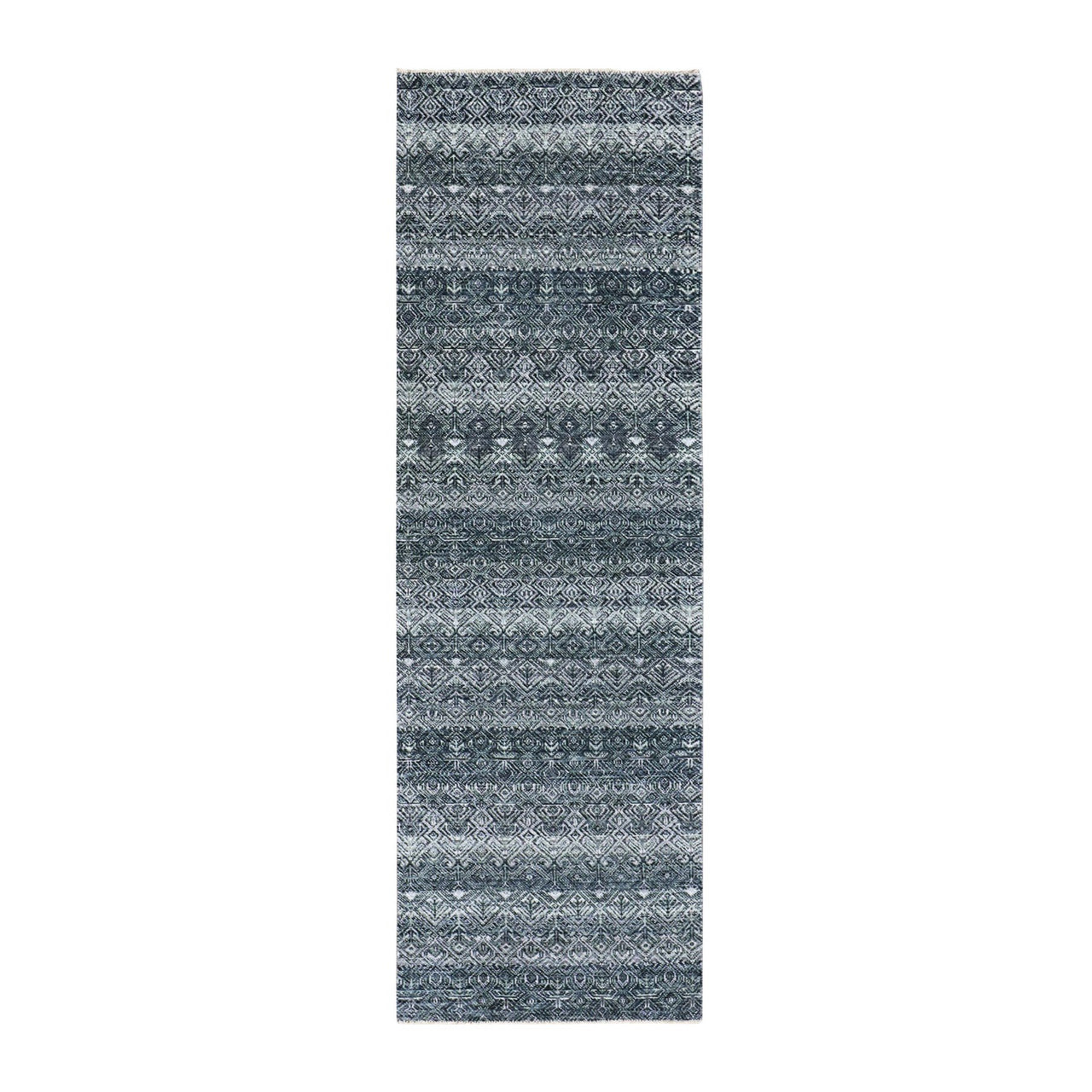 Gray 2'7" x 8'0" Modern and Contemporary Hand knotted Wool Rug - Sku: O076020