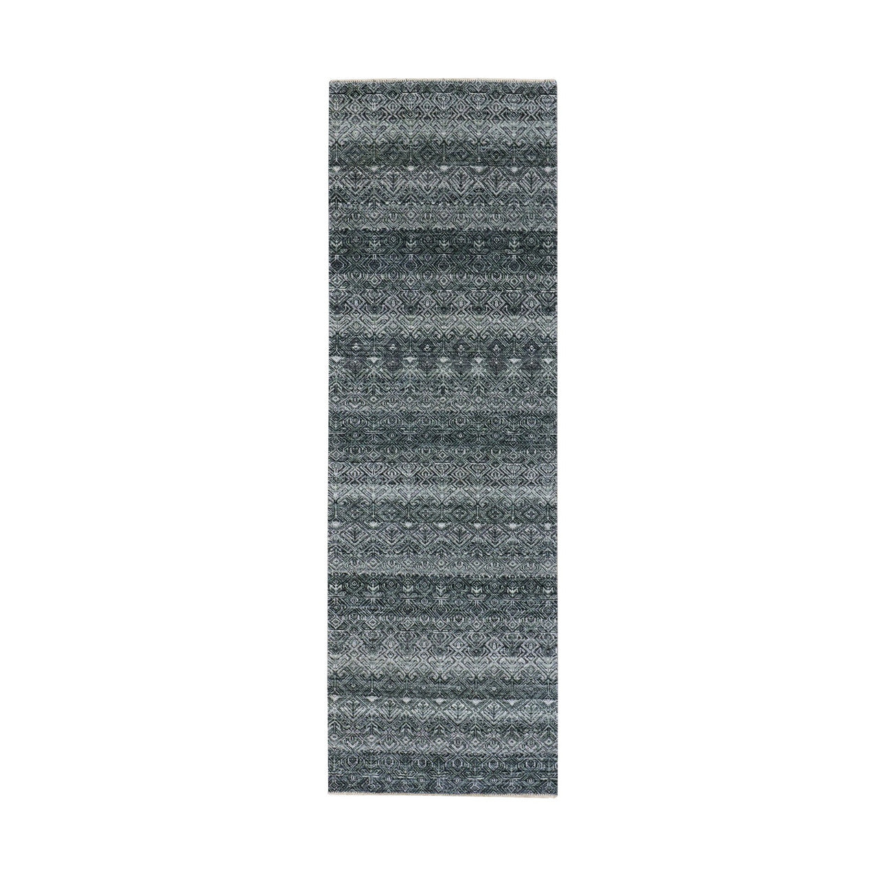 Gray 2'7" x 8'0" Modern and Contemporary Hand knotted Wool Rug - Sku: O076021