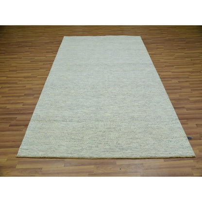 Modern and Contemporary Wool Hand Knotted Rug Ivory No Border 5.10X9.1 -O076024