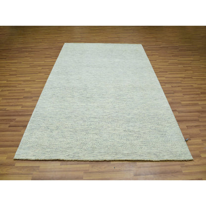 Modern and Contemporary Wool Hand Knotted Rug Ivory No Border 6.0X9.0 -O076025
