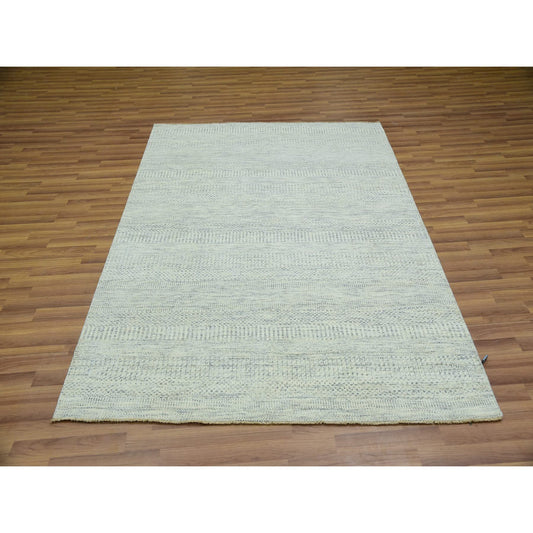 Modern and Contemporary Wool Hand Knotted Rug Ivory No Border 5.4X7.1 -O076026