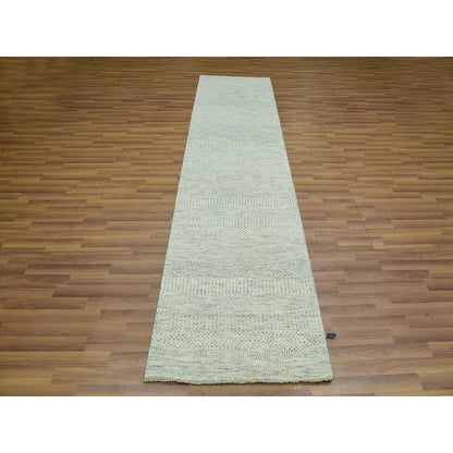 Modern and Contemporary Wool Hand Knotted Rug Ivory No Border 2.7X10.1 -O076027