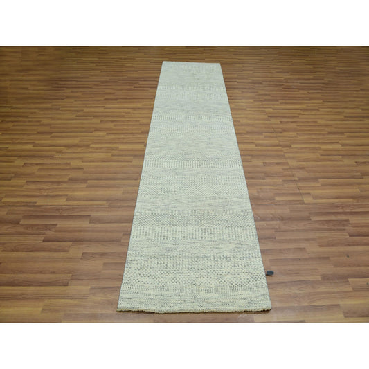 Modern and Contemporary Wool Hand Knotted Rug Ivory No Border 2.7X10.1 -O076027