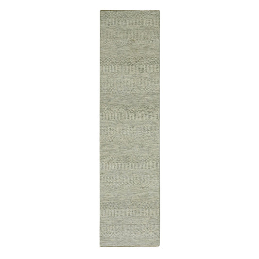 Modern and Contemporary Wool Hand Knotted Rug Ivory No Border 2.6X10.1 -O076028