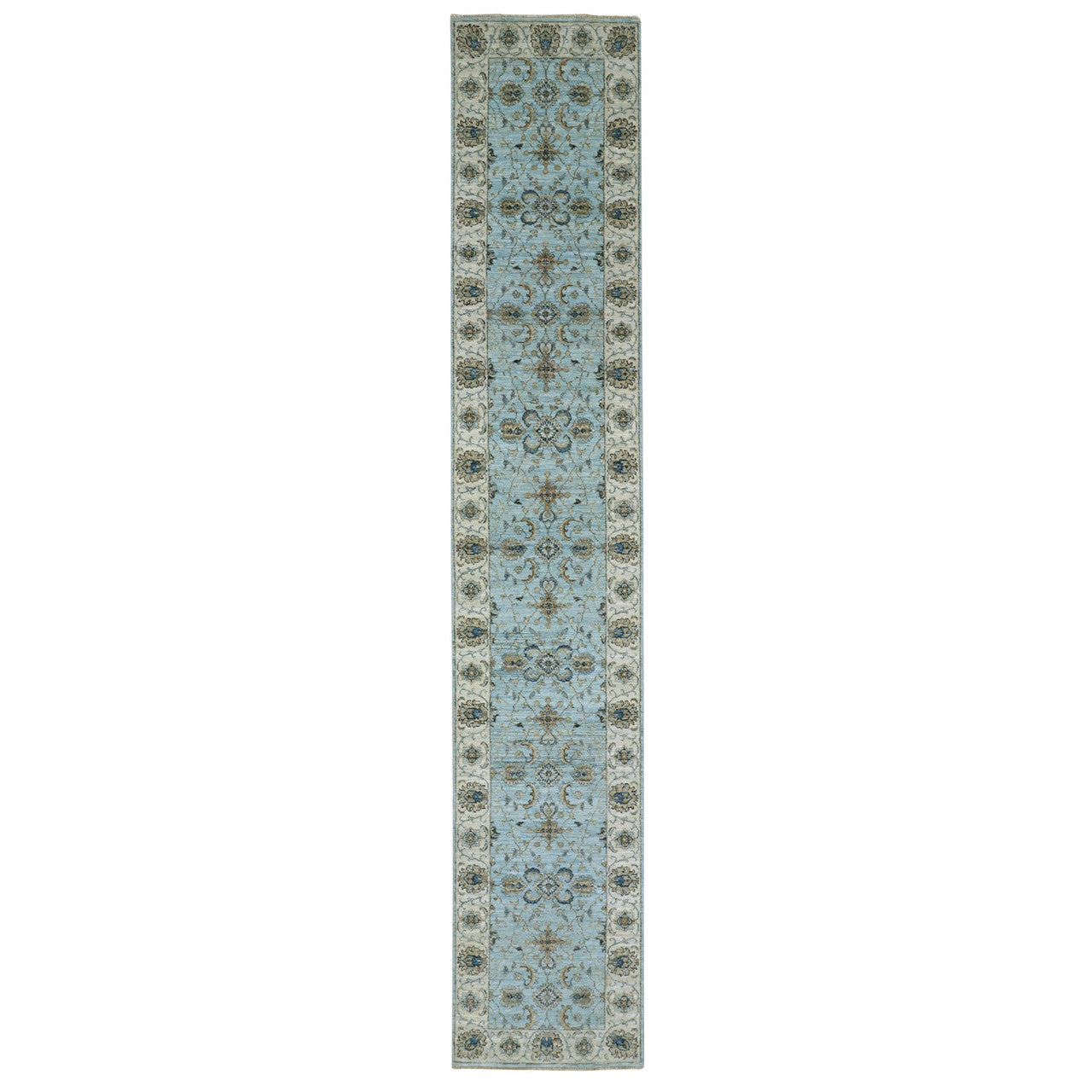 Blue 2'6" x 14'0" Oushak And Peshawar Hand knotted Wool Rug - Sku: O076033
