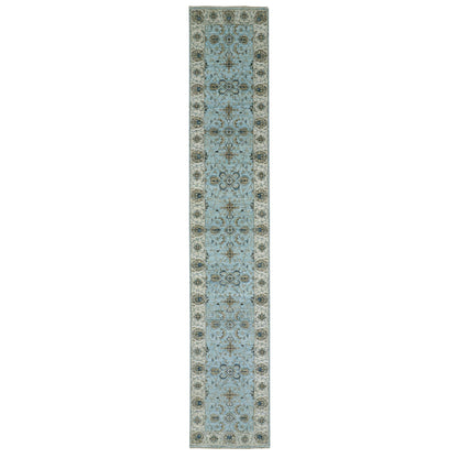 Oushak And Peshawar Wool Hand Knotted Rug Blue Beige 2.6X14.0 -O076033