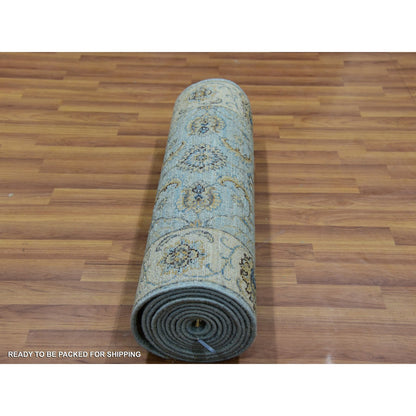 Oushak And Peshawar Wool Hand Knotted Rug Blue Beige 2.6X14.0 -O076033