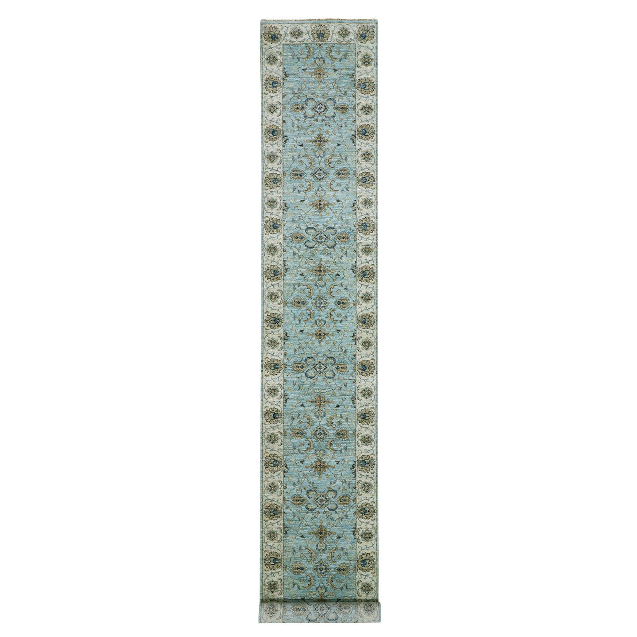 Blue 2'7" x 15'10" Oushak And Peshawar Hand knotted Wool Rug - Sku: O076034