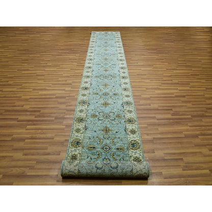 Oushak And Peshawar Wool Hand Knotted Rug Blue Beige 2.7X15.10 -O076034