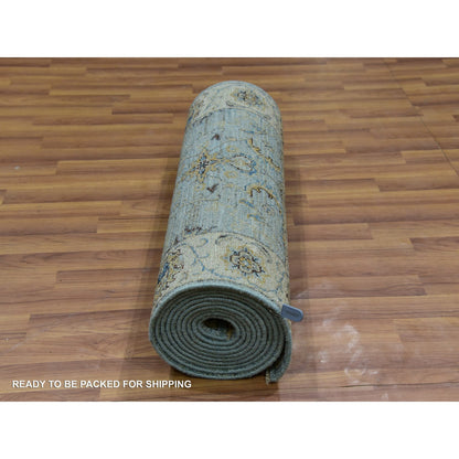 Oushak And Peshawar Wool Hand Knotted Rug Blue Beige 2.7X15.10 -O076034