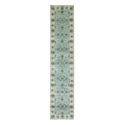 Oushak And Peshawar Wool Hand Knotted Rug Blue Beige 2.6X12.0 -O076035