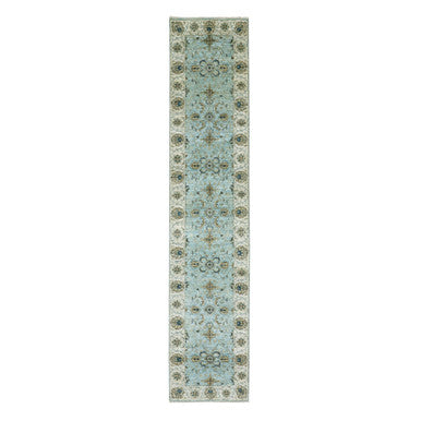Oushak And Peshawar Wool Hand Knotted Rug Blue Beige 2.6X12.0 -O076035