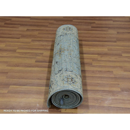 Oushak And Peshawar Wool Hand Knotted Rug Blue Beige 2.6X12.0 -O076035