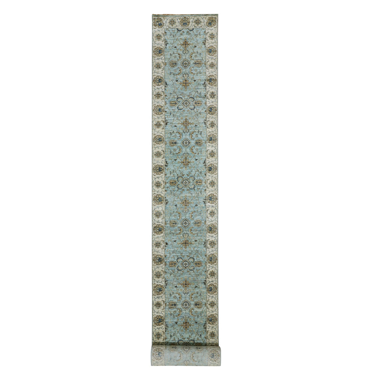 Blue 2'6" x 22'0" Oushak And Peshawar Hand knotted Wool Rug - Sku: O076036