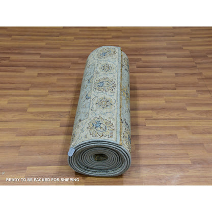 Oushak And Peshawar Wool Hand Knotted Rug Blue Beige 2.6X22.0 -O076036