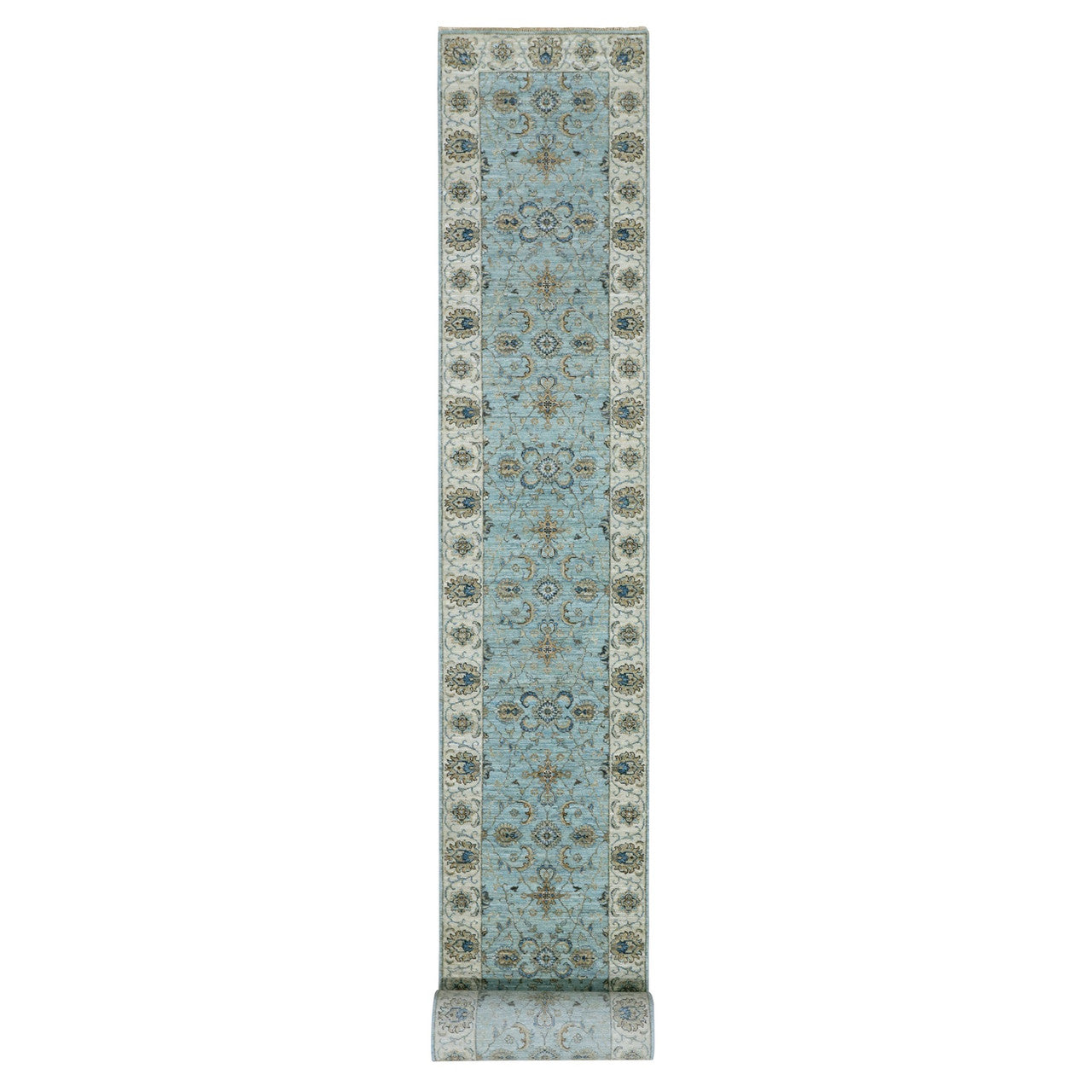 Blue 2'6" x 25'8" Oushak And Peshawar Hand knotted Wool Rug - Sku: O076037