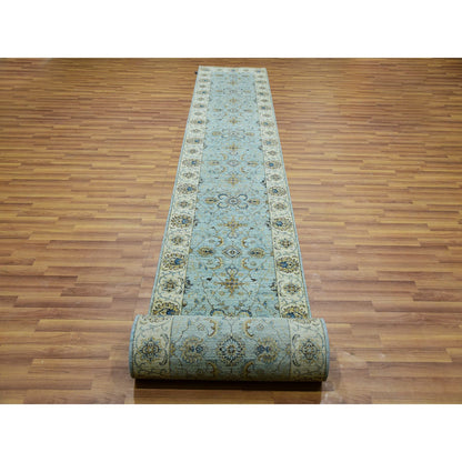 Oushak And Peshawar Wool Hand Knotted Rug Blue Beige 2.6X25.8 -O076037