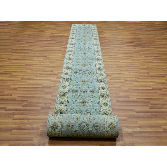 Oushak And Peshawar Wool Hand Knotted Rug Blue Beige 2.6X25.8 -O076037