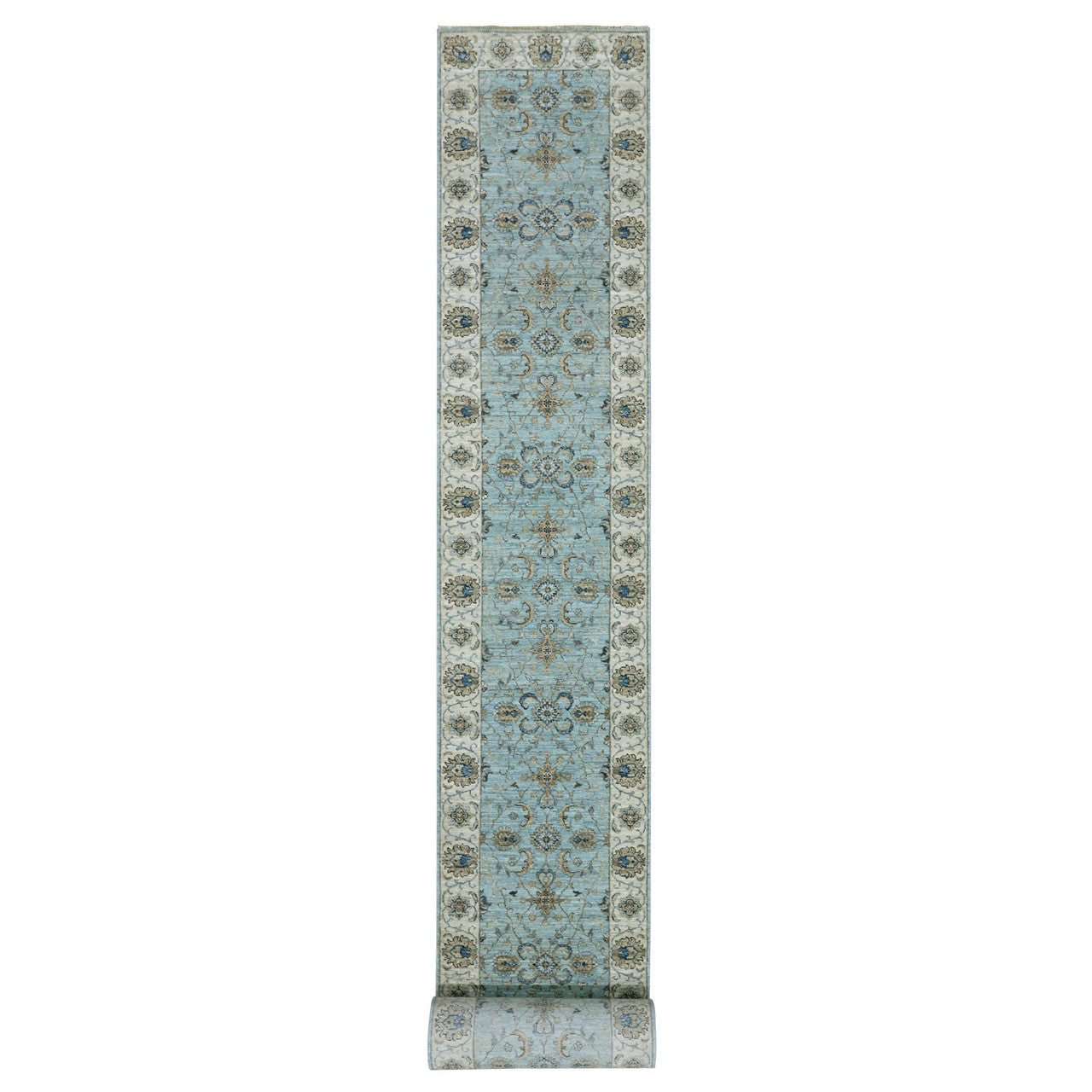Blue 2'9" x 24'3" Oushak And Peshawar Hand knotted Wool Rug - Sku: O076038