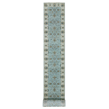 Oushak And Peshawar Wool Hand Knotted Rug Blue Beige 2.9X24.3 -O076038