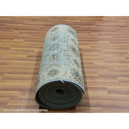 Oushak And Peshawar Wool Hand Knotted Rug Blue Beige 2.9X24.3 -O076038