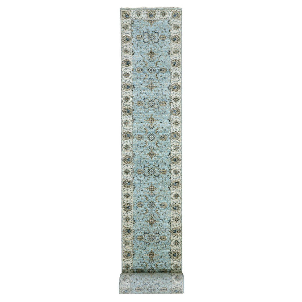 Blue 2'8" x 29'9" Oushak And Peshawar Hand knotted Wool Rug - Sku: O076039