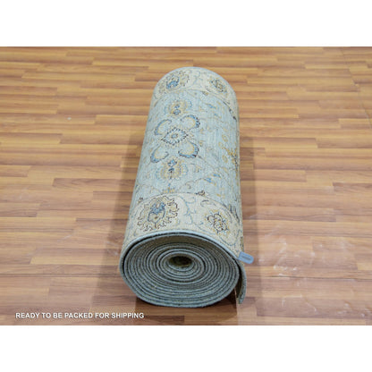 Oushak And Peshawar Wool Hand Knotted Rug Blue Beige 2.8X29.9 -O076039