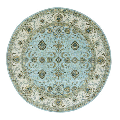 Oushak And Peshawar Wool Hand Knotted Rug Blue Beige 8.11X9.1 -O076041