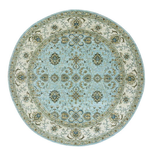 Oushak And Peshawar Wool Hand Knotted Rug Blue Beige 8.11X9.1 -O076041