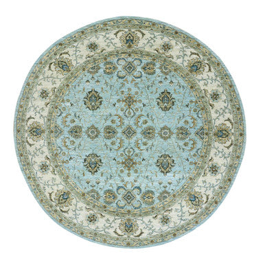 Oushak And Peshawar Wool Hand Knotted Rug Blue Beige 8.11X9.1 -O076041
