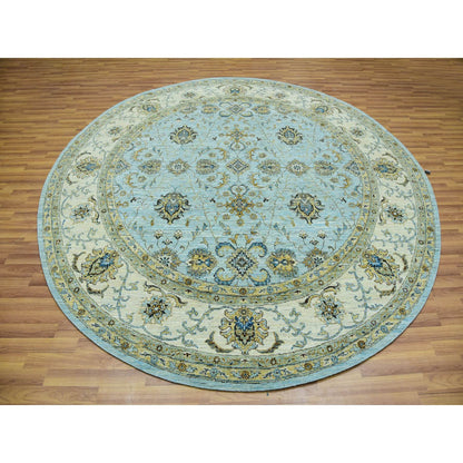 Oushak And Peshawar Wool Hand Knotted Rug Blue Beige 8.11X9.1 -O076041