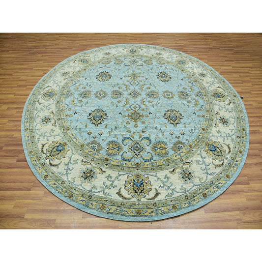 Oushak And Peshawar Wool Hand Knotted Rug Blue Beige 8.11X9.1 -O076041