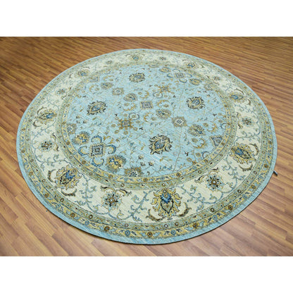 Oushak And Peshawar Wool Hand Knotted Rug Blue Beige 8.11X9.1 -O076041