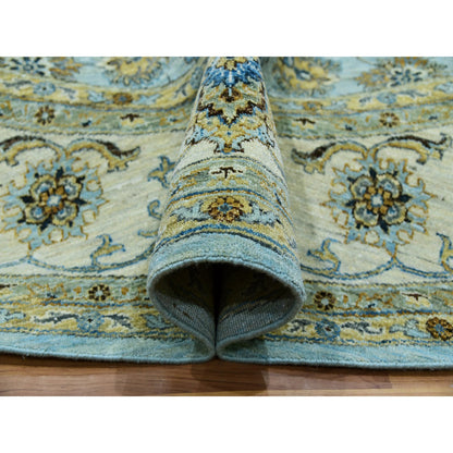 Oushak And Peshawar Wool Hand Knotted Rug Blue Beige 8.11X9.1 -O076041
